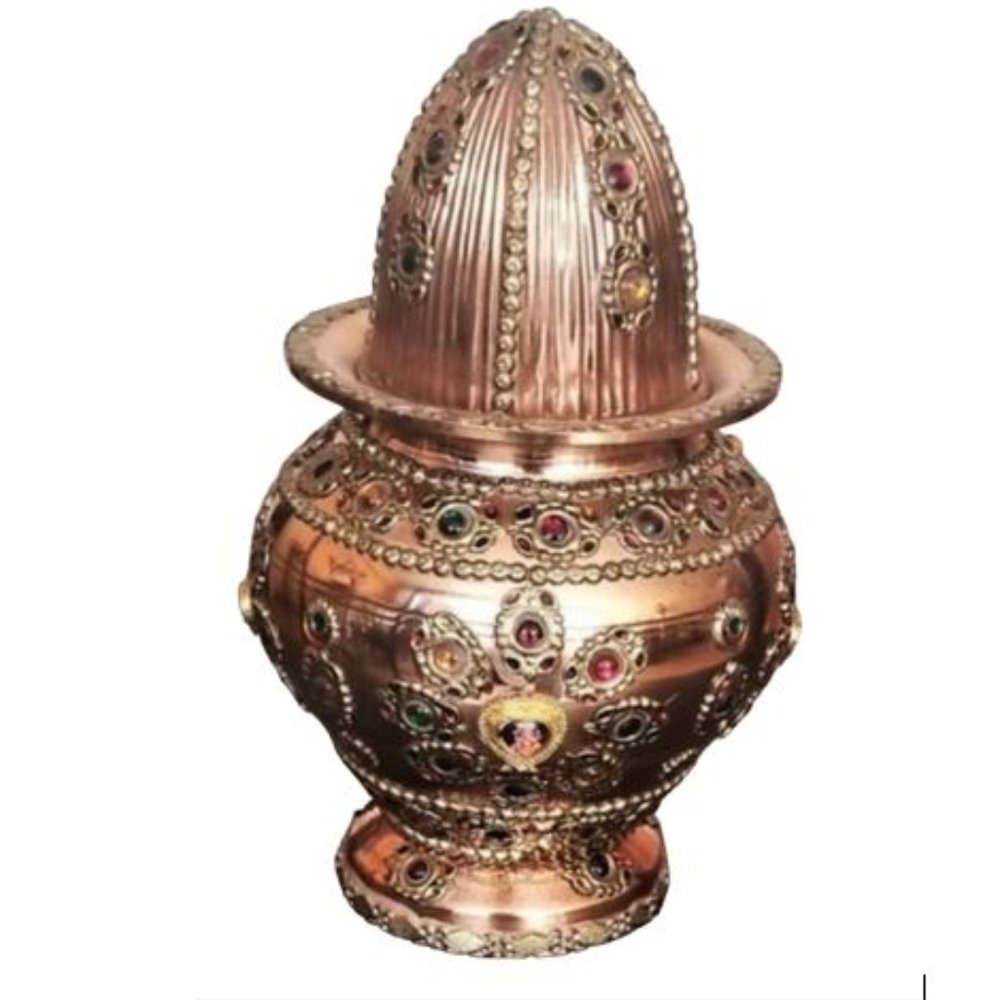 Indian brass metal jeweled vase/bowl with lid exquisite of decoration